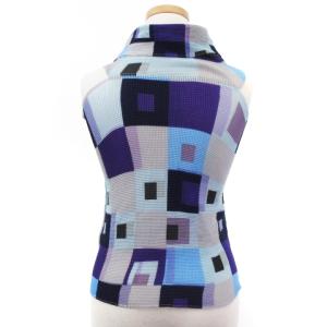 me ISSEY MIYAKE プリーツ カットソー ノースリーブ タートルネック ブロック柄 総柄 プリント ブルー