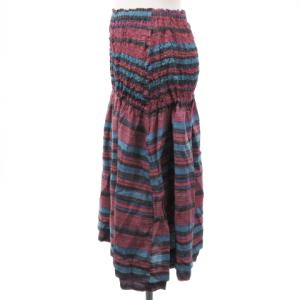 me ISSEY MIYAKE 08AW スカート ひざ丈 シワ加工 フレア ボーダー コットン レッド