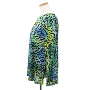 LEONARD FASHION カットソー 長袖 サイドスリット 総柄 ブルー LL