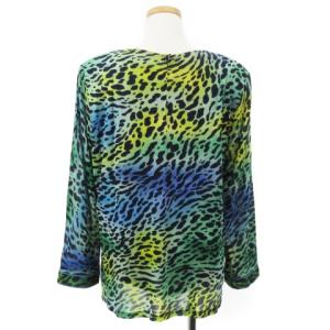 LEONARD FASHION カットソー 長袖 サイドスリット 総柄 ブルー LL