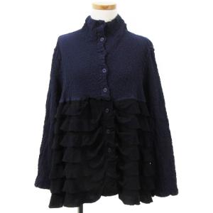 シャツ ブラウス 長袖 ハイネック シワ加工 ティアード 切替 パープル