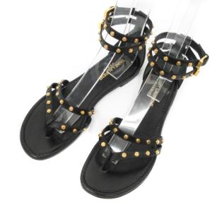 SAINT LAURENT PARIS トング サンダル フラット スタッズ ストラップ レザー ブラック 36.5