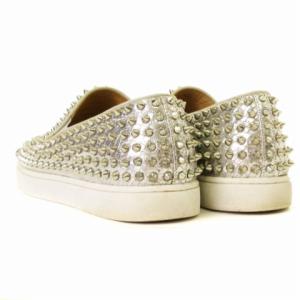 Christian Louboutin ローラーボート スニーカー スタッズ パイソン 型押し メタリックシルバー 42 27cm 靴 AA