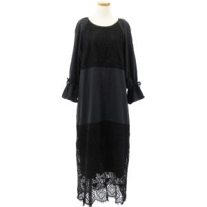 20AW 0120431169 レースコンビ ロング ワンピース 長袖 切替 36 ネイビー