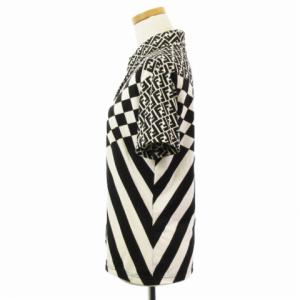 FENDI ポロシャツ 半袖 ズッカ チェッカー レジメンタルストライプ 46 ホワイト ブラック