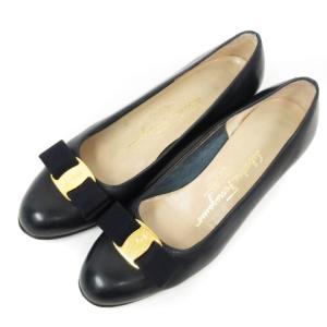 Salvatore Ferragamo ヴァラ パンプス ヒール レザー イタリア製 6C 23.5cm ネイビー