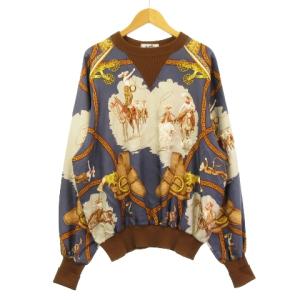 HERMES ヴィンテージ CHARREADA ニット スカーフ柄 シルク 40