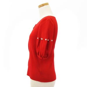René 美品 カーディガン ニット 半袖 ジップアップ 袖装飾 6922080B 赤 レッド 36 トップス ECR16