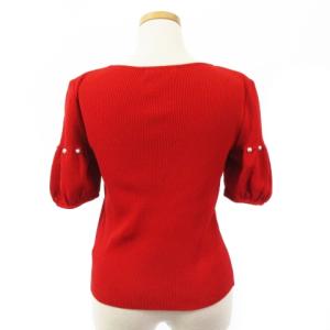 René 美品 カーディガン ニット 半袖 ジップアップ 袖装飾 6922080B 赤 レッド 36 トップス ECR16