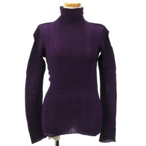 09SS プリーツ カットソー 長袖 ハイネック プルオーバー パープル M トップス