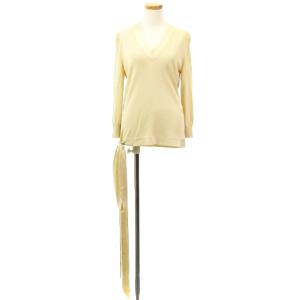 HERMES 美品 ゴルチエ期 ニット カットソー 七分袖 Vネック リボン レーヨン イタリア製 ベージュ 38 国内正規 ECR16