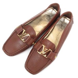 LOUIS VUITTON モンテカルロライン ドライビング シューズ スリッポン ロゴ 装飾 レザー イタリア製 茶 ブラウン 37 23.5cm 靴