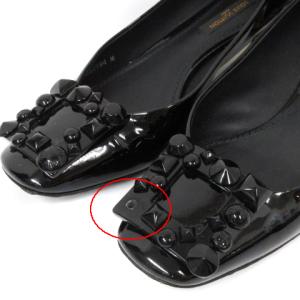 LOUIS VUITTON パンプス ローヒール スクエアトゥ パテントレザー 装飾 イタリア製 ブラック 37
