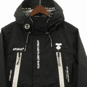 A BATHING APE AAPE APUNVS ジャケット フード パーカー プリント ブラック L アウター