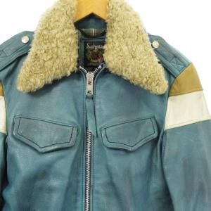 Schott 3171012 トラッカージャケット ヴィンテージ加工 牛革 S 青