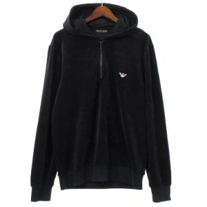 UNDERWEAR 良品 パーカー ハーフジップ プルオーバー ロゴ 刺繍 パイル地 ネイビー