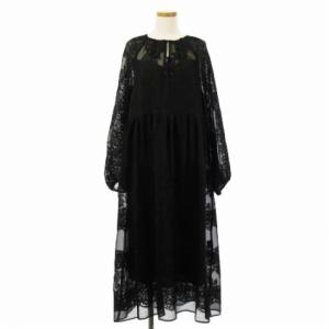 21SS フラワー刺繍ギャザーワンピース 36 黒