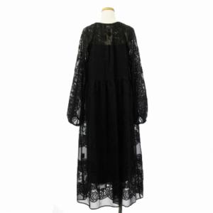 GRACE CONTINENTAL 21SS フラワー刺繍ギャザーワンピース 36 黒