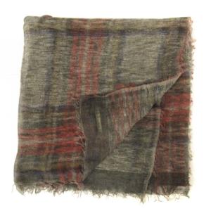 良品 大判 ストール ショール カットオフ チェック 薄手 透け感 グレー レッド