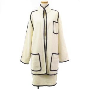 ヴィンテージ セットアップ ニット コーディガン スカート ひざ丈 フランス製 ホワイト IBO17