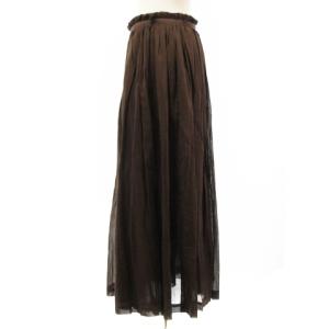 Drawer 良品 コットンギャザー ラップ スカート ロング フレア 6524-299-1591 茶 ブラウン 38 ボトムス