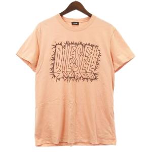 Tシャツ カットソー 半袖 ロゴ フロッキープリント コットン ピンク XL トップス