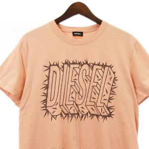 DIESEL Tシャツ カットソー 半袖 ロゴ フロッキープリント コットン ピンク XL トップス