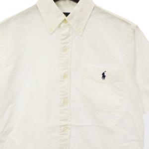 RALPH LAUREN 良品 シャツ 半袖 ボタンダウン シアサッカー シャドーストライプ ロゴ コットン ホワイト S