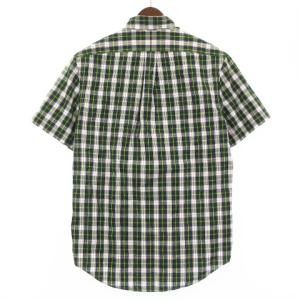 RALPH LAUREN 美品 シャツ 半袖 シアサッカー ボタンダウン チェック コットン グリーン ネイビー S