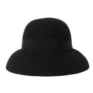 Borsalino 良品 キャペリン ハット ワイドブリム ラビットファーフェルト リボン ウール 黒 ブラック M 帽子 IBO26