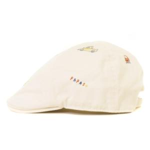 Papas ハンチング キャップ 刺繍 コットン ホワイト