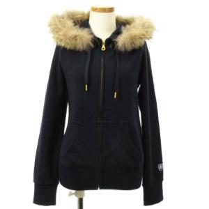 パーカー スウェット ジップアップ 裏毛 ラクーンファー 付き ネイビー 38