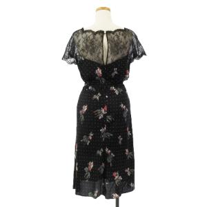 VALENTINO ドレス ワンピース 半袖 ひざ丈 シアー レース 切替 花柄 リボン 黒 40