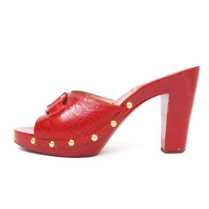 Salvatore Ferragamo ミュール サンダル ガンチーニ クロコ型押し レザー ウッドソール イタリア製 赤 レッド 6 靴 IBO26