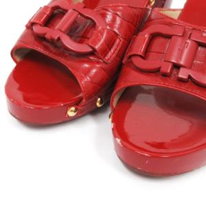 Salvatore Ferragamo ミュール サンダル ガンチーニ クロコ型押し レザー ウッドソール イタリア製 赤 レッド 6 靴 IBO26