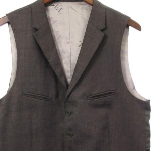 BLACK LABEL CRESTBRIDGE ラペルドベスト ジレ 襟付き 切替 シャドーチェック ウール チャコールグレー