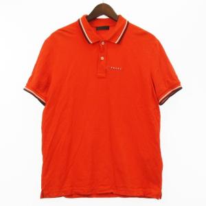 16年製 ポロシャツ 半袖 鹿の子 ロゴ オレンジ L トップス