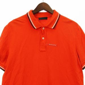PRADA 16年製 ポロシャツ 半袖 鹿の子 ロゴ オレンジ L トップス