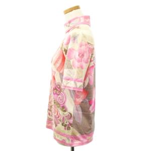 LEONARD FASHION カットソー 半袖 ハイネック プリント 花柄 コットン ピンク L トップス IBO26