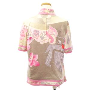 LEONARD FASHION カットソー 半袖 ハイネック プリント 花柄 コットン ピンク L トップス IBO26