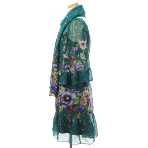 Grace Class 美品 ワンピース ひざ丈 長袖 シフォン シルク ストール ペチコート 付き 花柄 プリント 緑 グリーン 36 IBO26