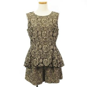 美品 セットアップ ノースリーブ カットソー ショート パンツ エンブロイダリーレース ベージュ 38 IBO26