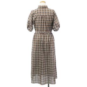 BLUE LABEL CRESTBRIDGE 美品 22SS チェック ミニローンドビー ワンピース ひざ丈 五分袖 ポリコットン ベージュ系 36