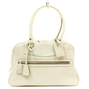 VIVI ミニ ボストン バッグ ハンド クロコ 型押し レザー クリーム系 ホワイト系 鞄