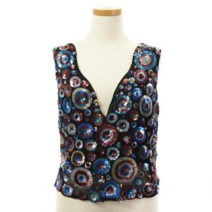 ノースリーブ カットソー Vネック スパンコール 装飾 ブラック