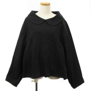 シャツ ブラウス 長袖 ラウンドカラー 裾フレア コットン AD2012 ブラック S