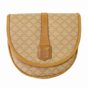 CELINE ポシェット ミニ ショルダーバッグ フラップ マカダム柄 コーティングキャンバス レザー M06 ベージュ系 鞄 AA