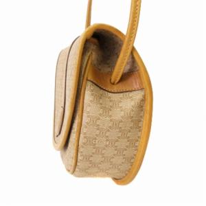 CELINE ポシェット ミニ ショルダーバッグ フラップ マカダム柄 コーティングキャンバス レザー M06 ベージュ系 鞄 AA
