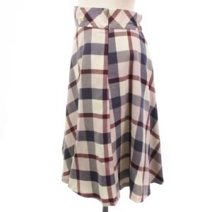 BLUE LABEL CRESTBRIDGE 良品 スカート ひざ丈 フレア チェック ウール ホワイト ネイビー 38 ボトムス