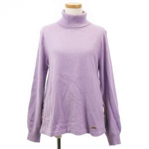 クレストブリッジチェック パーシャル ニット セーター 長袖 タートルネック サイドプリーツ パープル